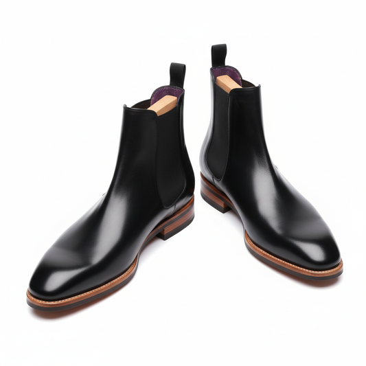 The Apex: Black Polished Leather Chelsea Boot