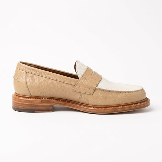 Aurelio Men's Beige and White Pebbled Leather Penny Loafers