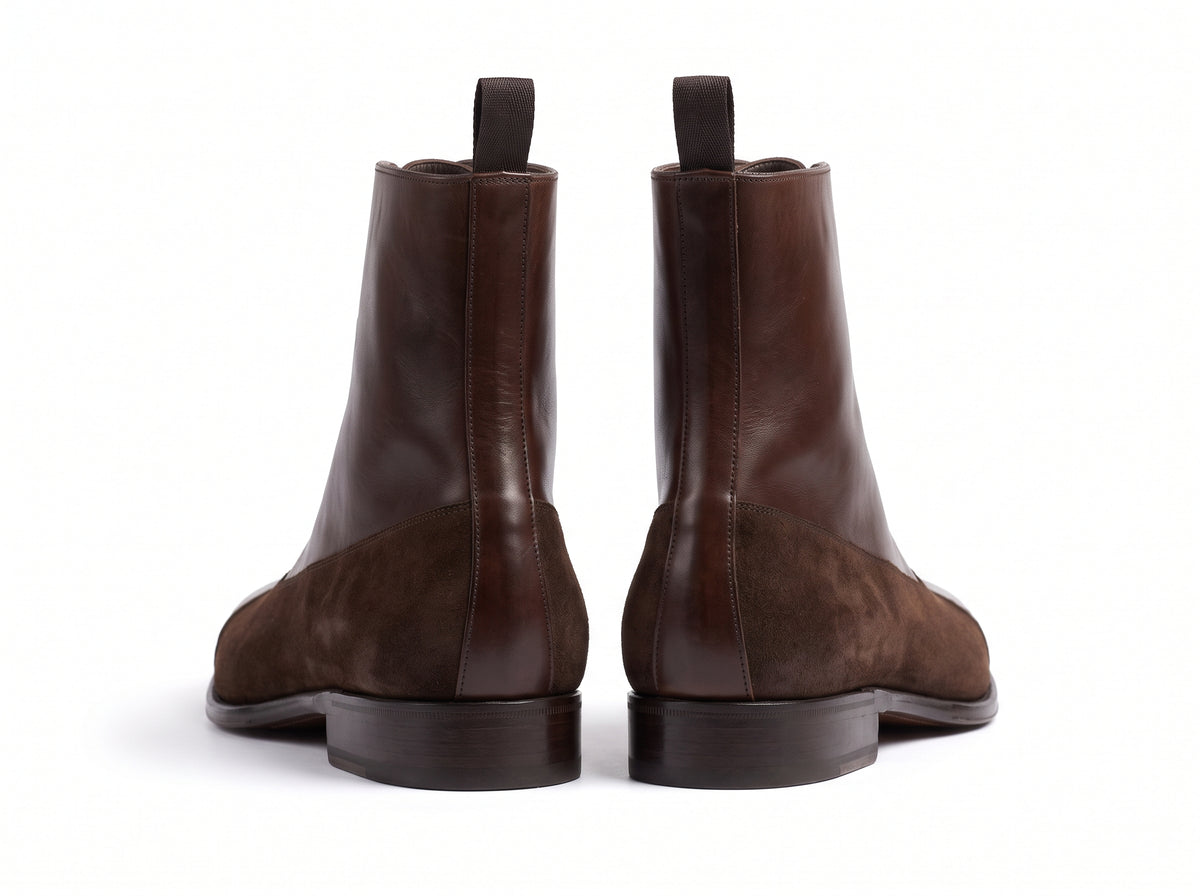 Aurelio Men's Dark Brown Leather & Suede Brogue Cap-Toe Boot