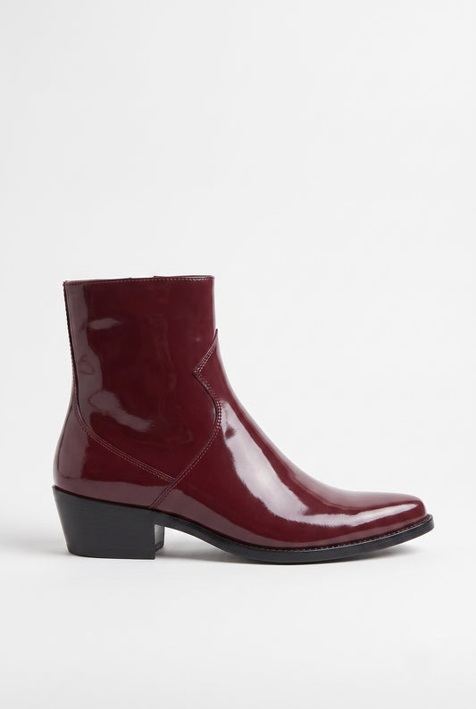 Aurelio Unisex Patent Leather Zip Ankle Boot Oxblood High-Gloss