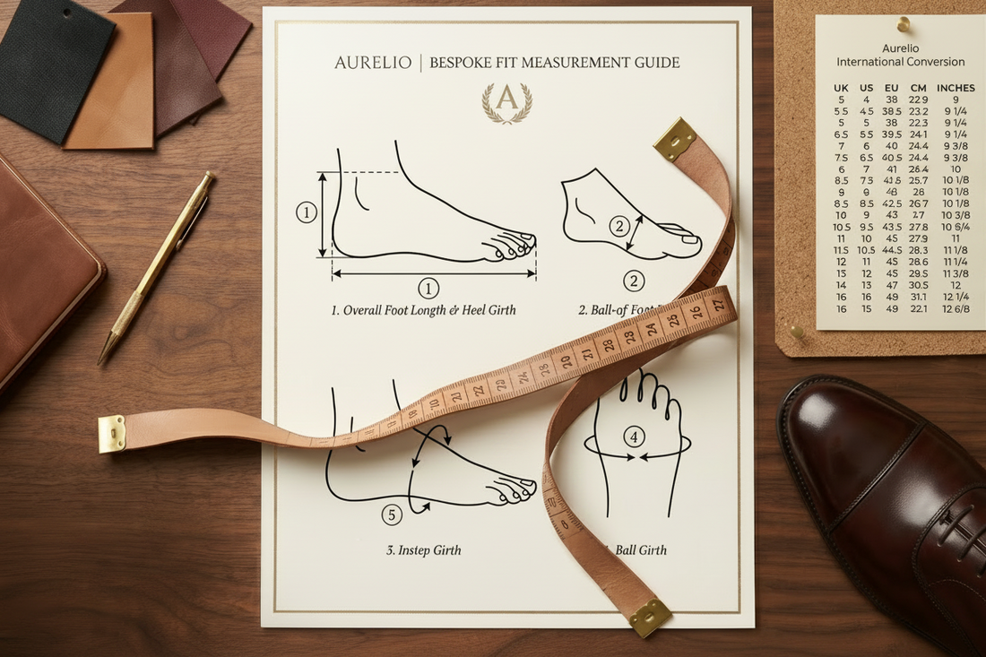 foot meausurement guide image for bespoke leather shoes by aurelio
