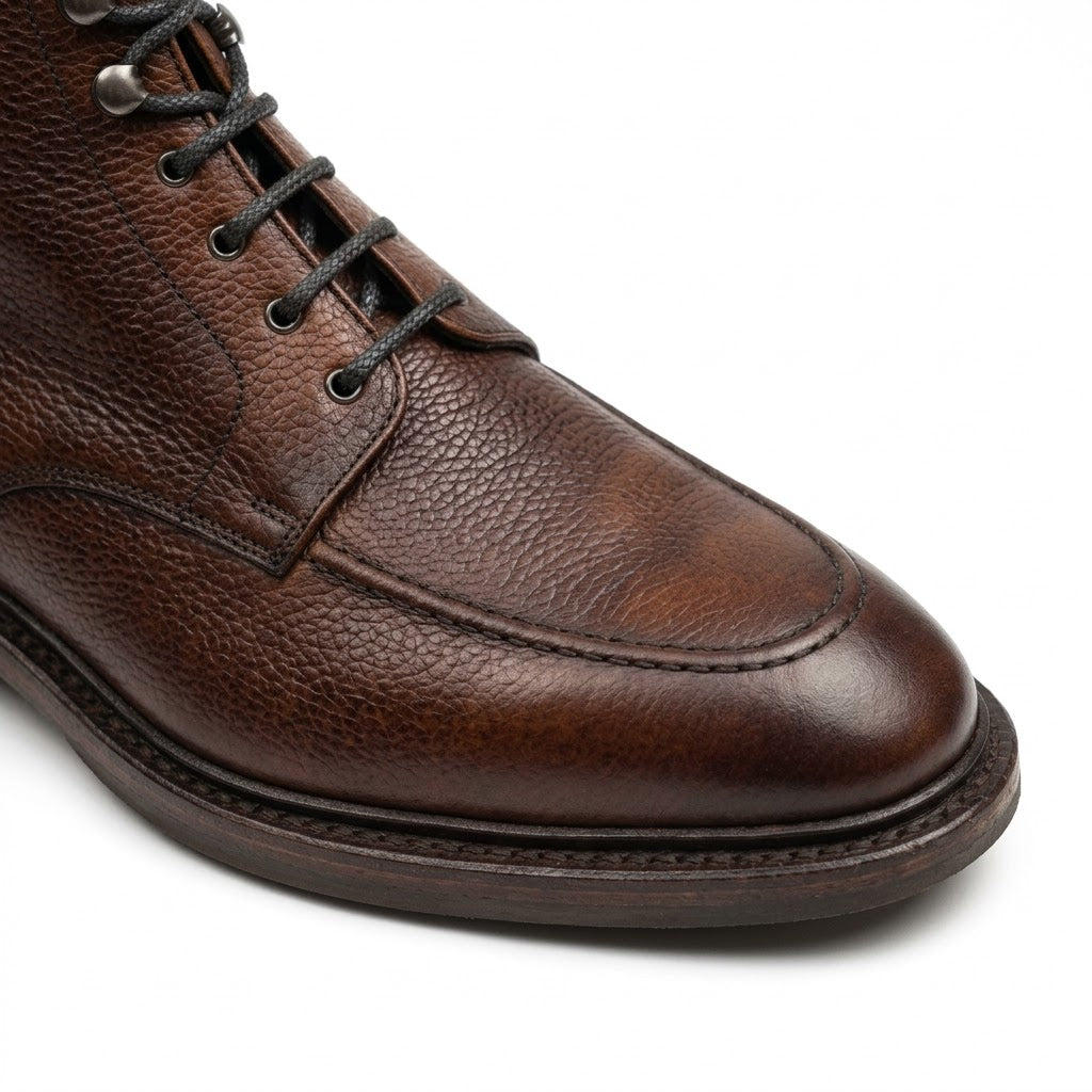 Aurelio Men’s Dark Brown Pebble Grain Leather Apron Toe Dress Boots