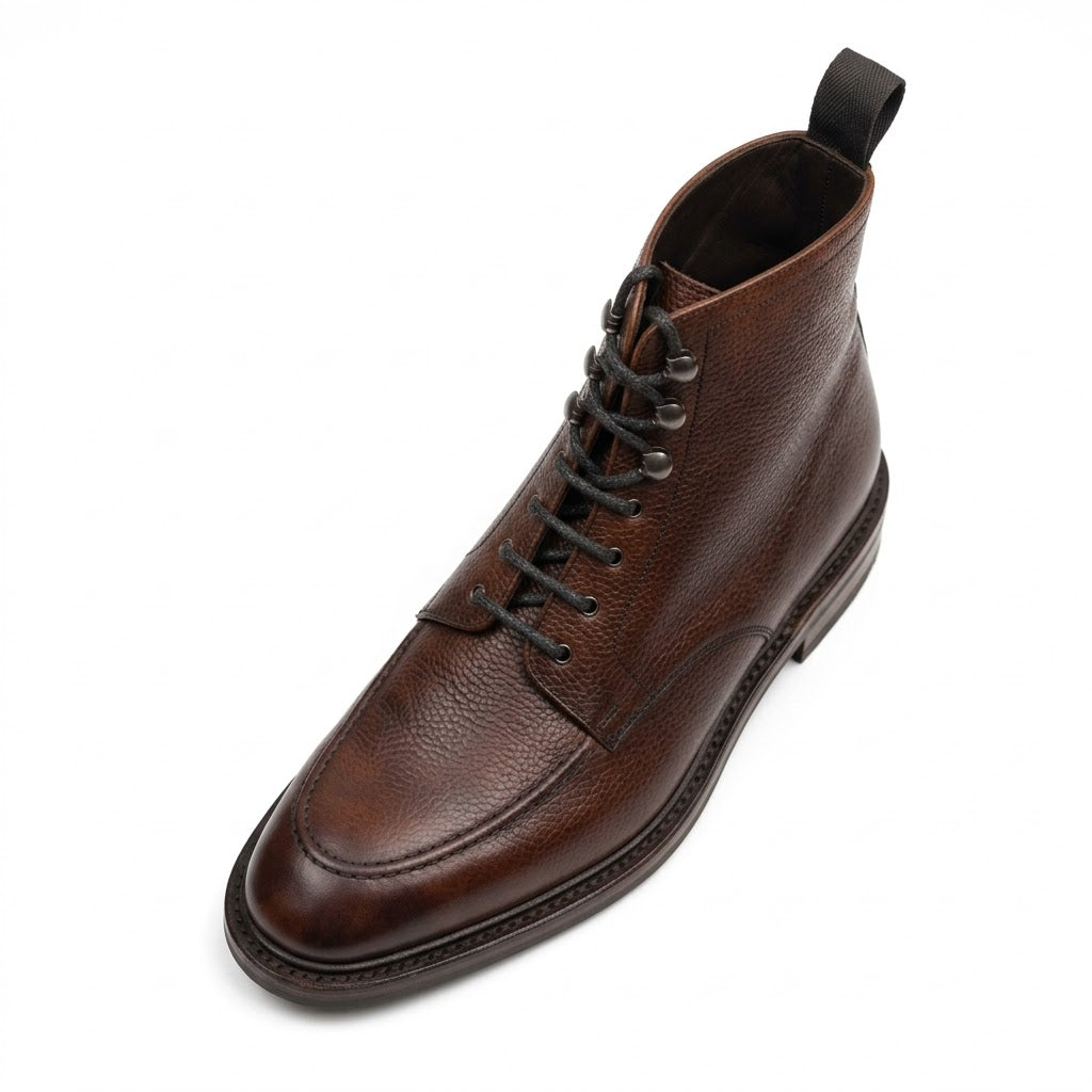 Aurelio Men’s Dark Brown Pebble Grain Leather Apron Toe Dress Boots