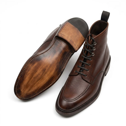 Aurelio Men’s Dark Brown Pebble Grain Leather Apron Toe Dress Boots