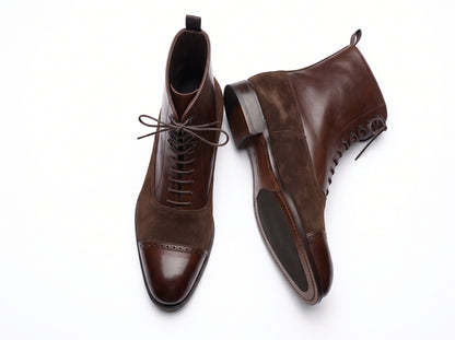 Aurelio Men's Dark Brown Leather & Suede Brogue Cap-Toe Boot