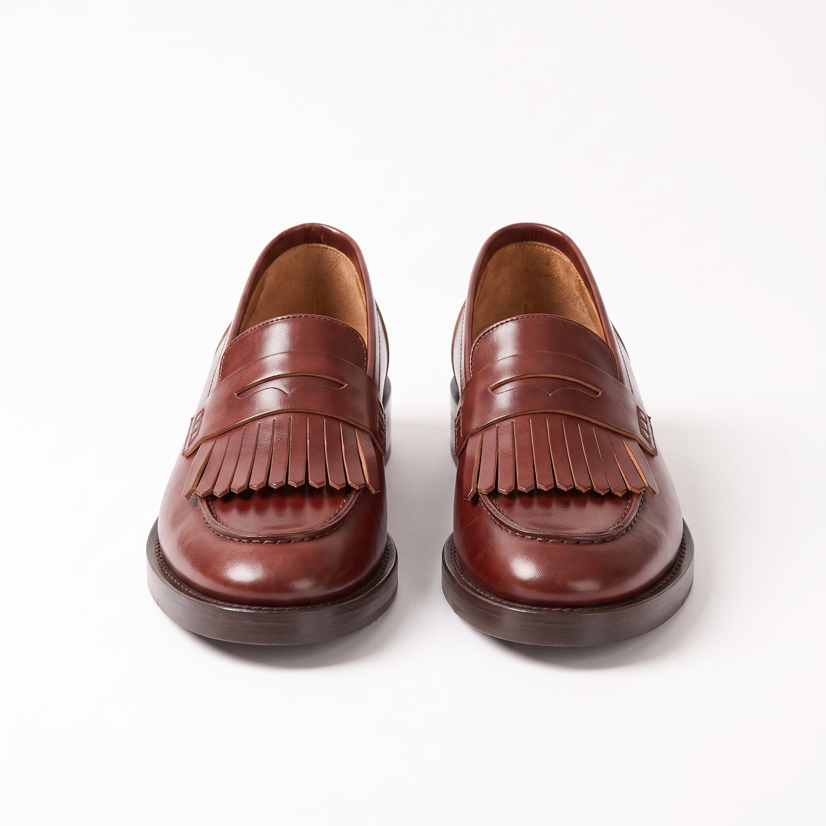 Aurelio Men’s Mahogany Brown Calfskin Leather Kiltie Penny Loafers