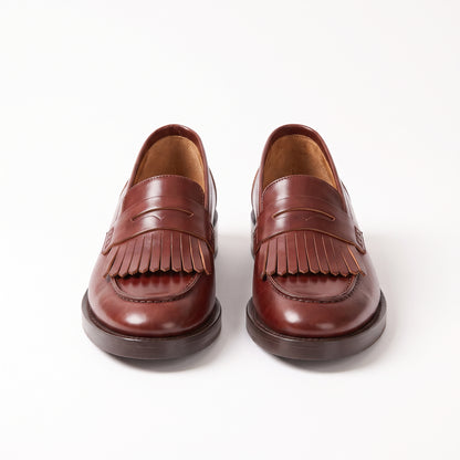 Aurelio Men’s Mahogany Brown Calfskin Leather Kiltie Penny Loafers