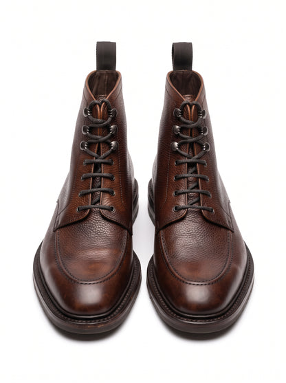 Aurelio Men’s Dark Brown Pebble Grain Leather Apron Toe Dress Boots