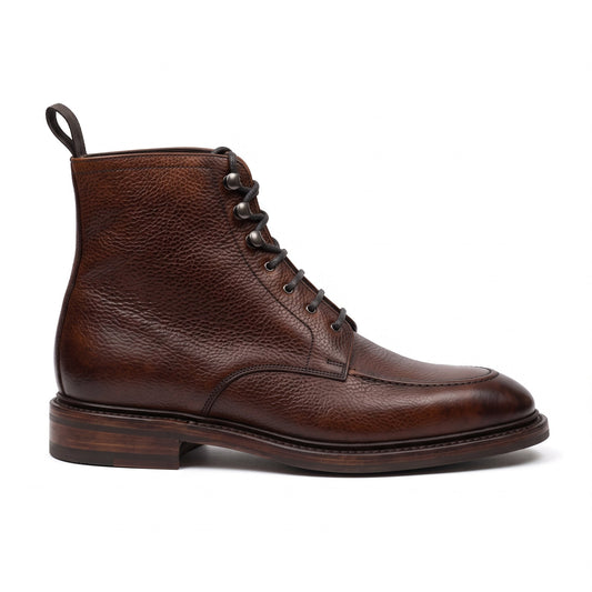 Aurelio Men’s Dark Brown Pebble Grain Leather Apron Toe Dress Boots