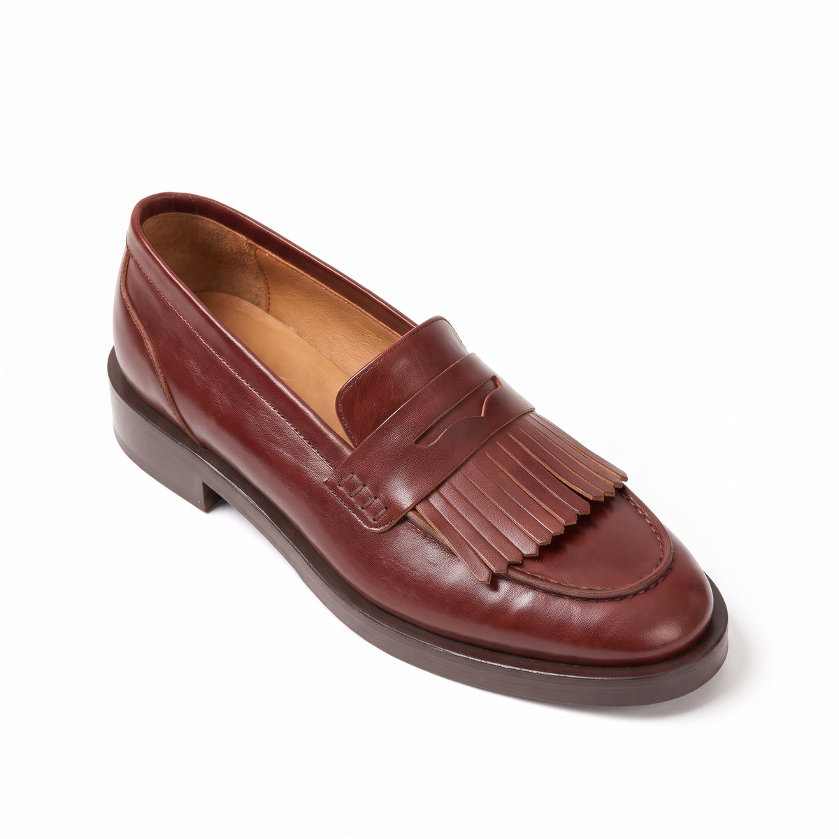 Aurelio Men’s Mahogany Brown Calfskin Leather Kiltie Penny Loafers