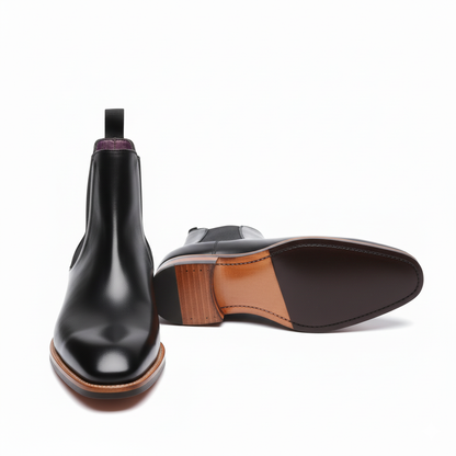 The Apex: Black Polished Leather Chelsea Boot