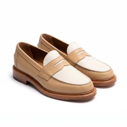 Aurelio Men's Beige and White Pebbled Leather Penny Loafers
