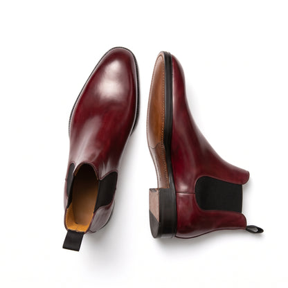 Aurelio Men's Burgundy Calfskin Leather Chelsea Boots