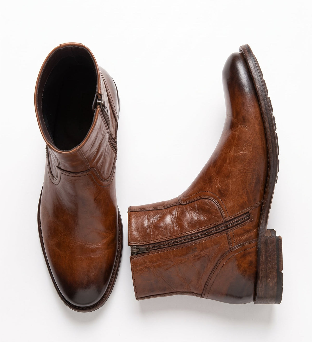 Aurelio Men's Cognac Brown Calfskin Leather Ankle Boots
