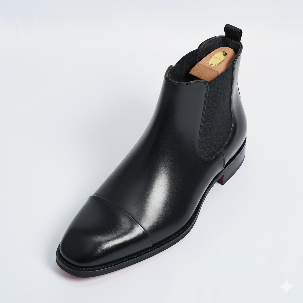 The Obsidian: Black Cap-Toe Chelsea Boot
