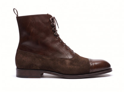 Aurelio Men's Dark Brown Leather & Suede Brogue Cap-Toe Boot