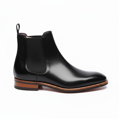 The Apex: Black Polished Leather Chelsea Boot