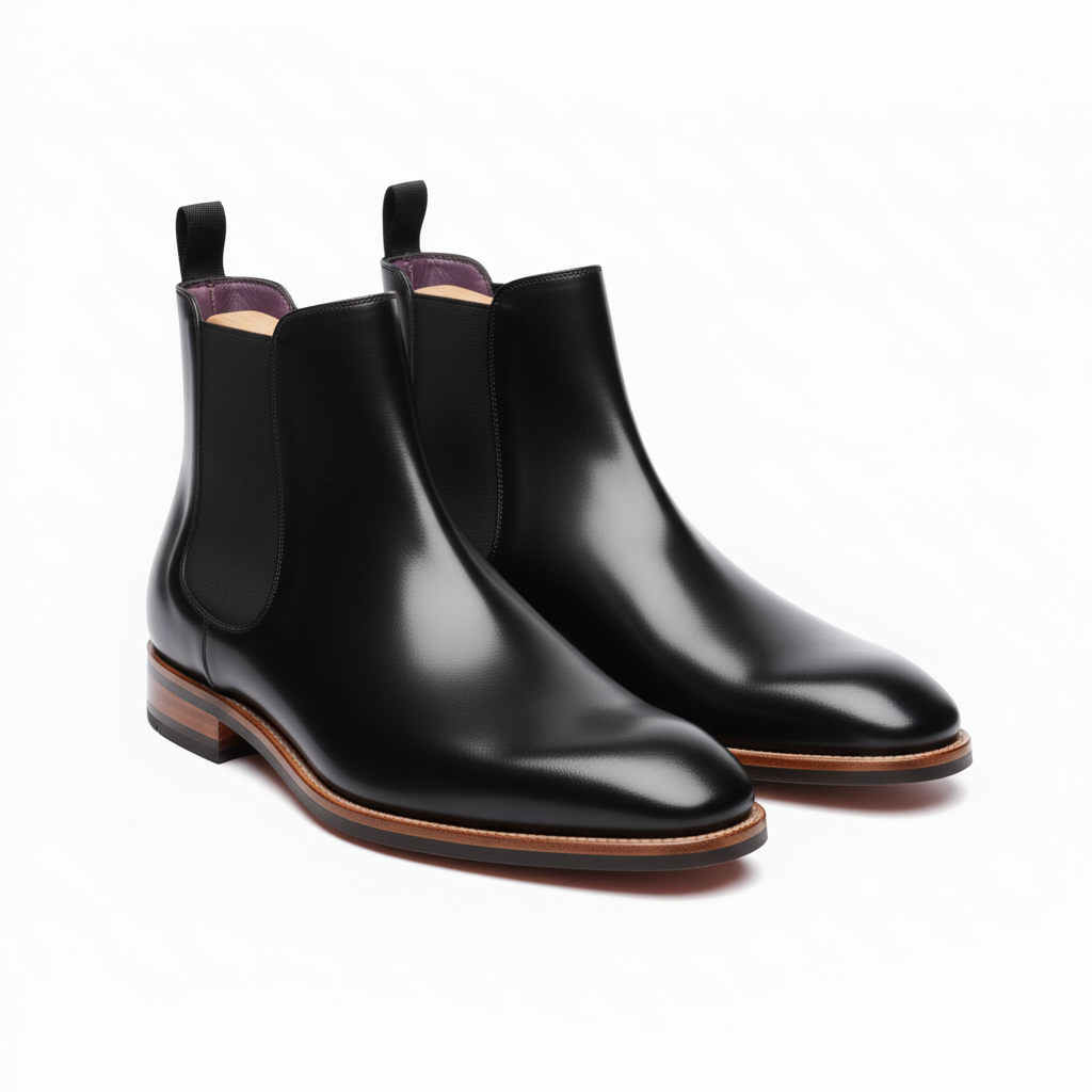 The Apex: Black Polished Leather Chelsea Boot