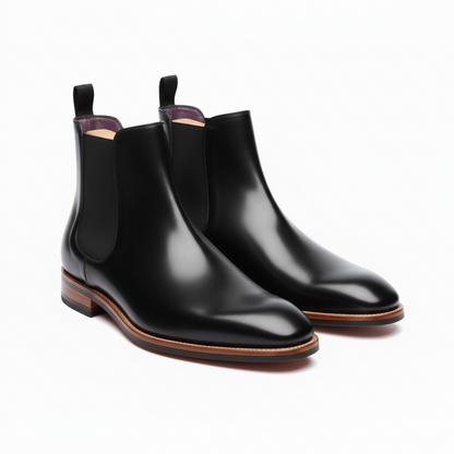 The Apex: Black Polished Leather Chelsea Boot