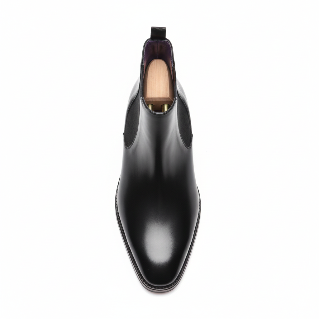 The Apex: Black Polished Leather Chelsea Boot