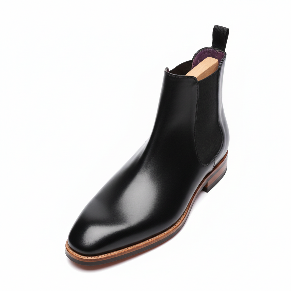 The Apex: Black Polished Leather Chelsea Boot