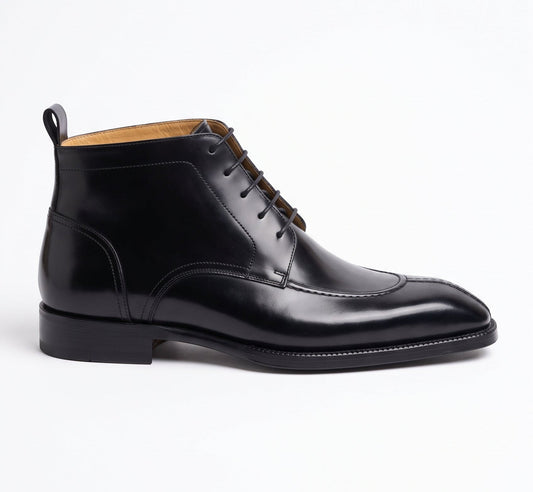 Aurelio Men's Black Calfskin Leather Split-Toe Ankle Boots