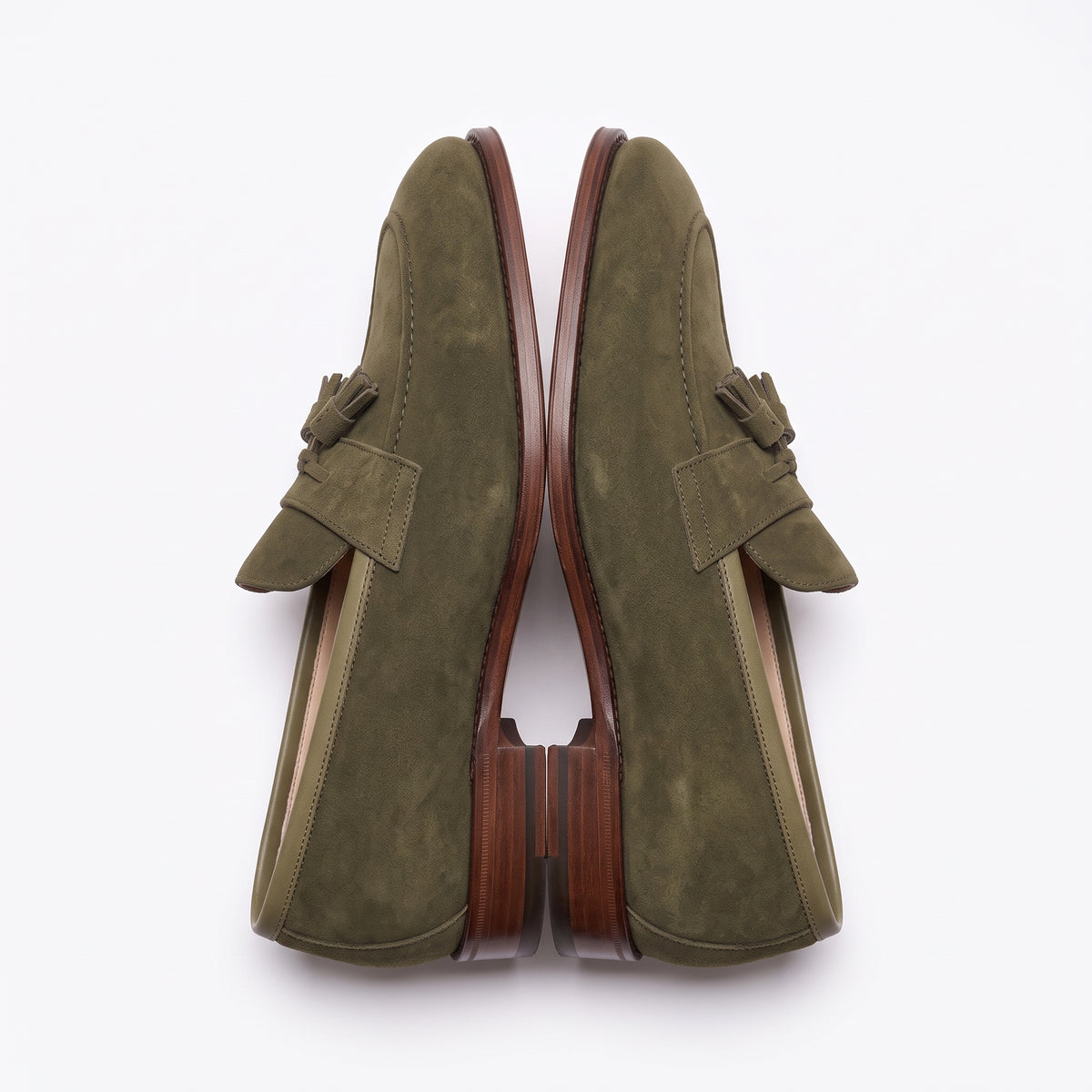 Aurelio Handcrafted Men's Suede Tassel Loafer in Olive Green
