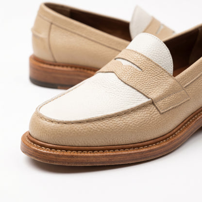 Aurelio Men's Beige and White Pebbled Leather Penny Loafers