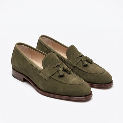 Aurelio Handcrafted Men's Suede Tassel Loafer in Olive Green