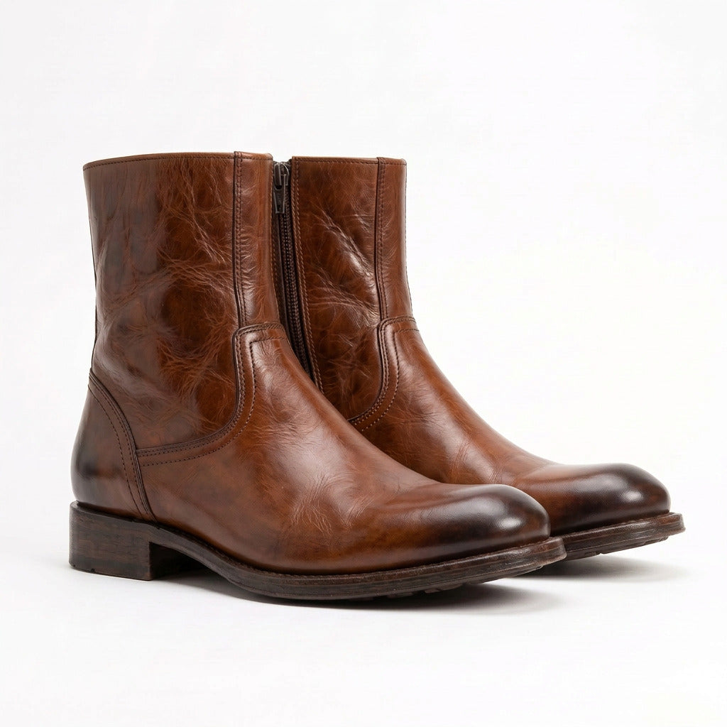 Aurelio Men's Cognac Brown Calfskin Leather Ankle Boots
