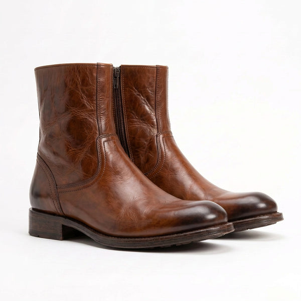 Aurelio Men's Cognac Brown Calfskin Leather Ankle Boots