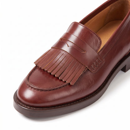 Aurelio Men’s Mahogany Brown Calfskin Leather Kiltie Penny Loafers