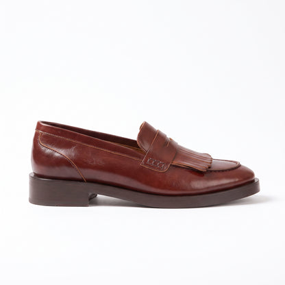 Aurelio Men’s Mahogany Brown Calfskin Leather Kiltie Penny Loafers