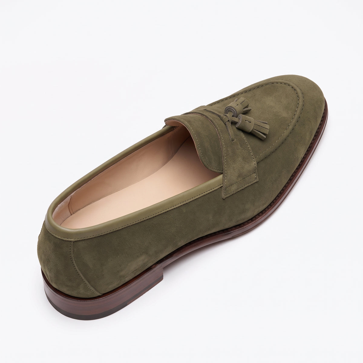 Aurelio Handcrafted Men's Suede Tassel Loafer in Olive Green
