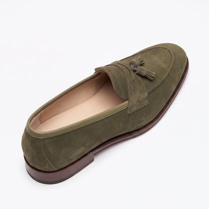 Aurelio Handcrafted Men's Suede Tassel Loafer in Olive Green