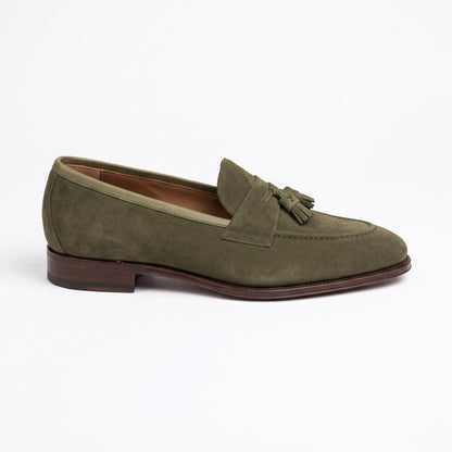 Aurelio Handcrafted Men's Suede Tassel Loafer in Olive Green