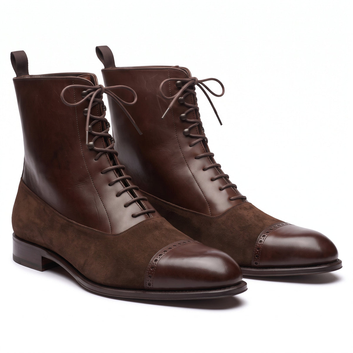 Aurelio Men's Dark Brown Leather & Suede Brogue Cap-Toe Boot