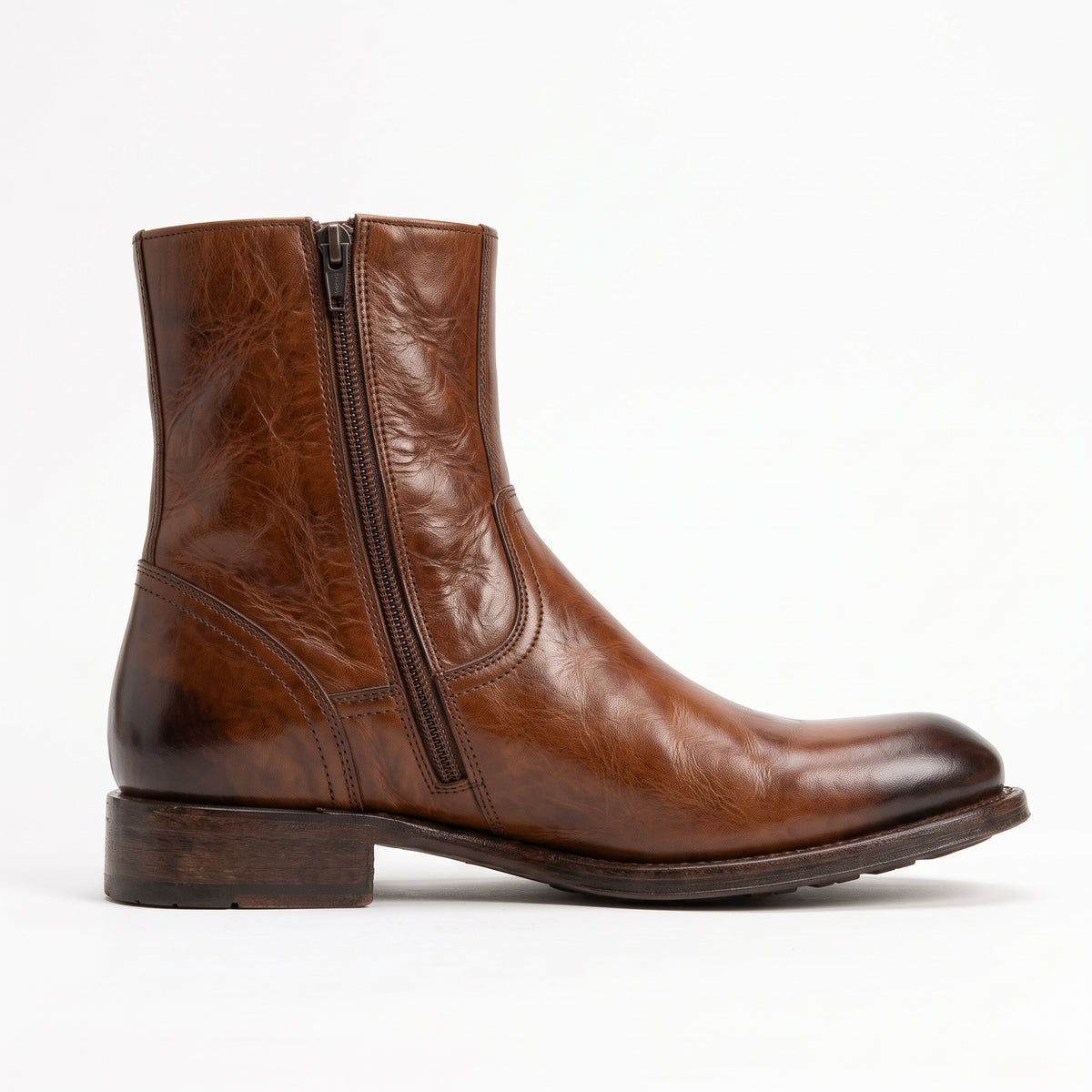 Aurelio Men's Cognac Brown Calfskin Leather Ankle Boots