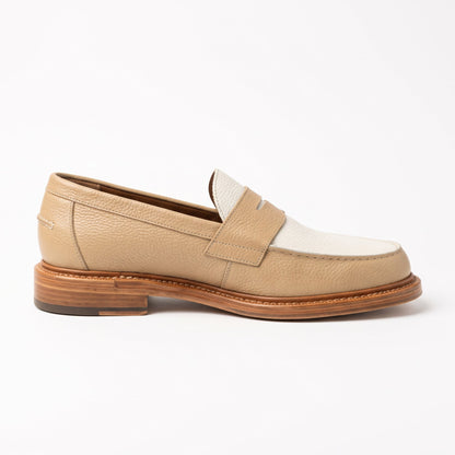Aurelio Men's Beige and White Pebbled Leather Penny Loafers