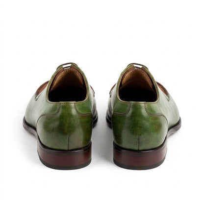 Aurelio Handcrafted Two-Tone Leather & Suede Split-Toe Derby | Men’s Luxury Green & Brown Dress Shoe