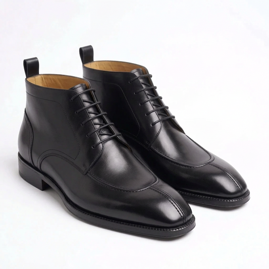 Aurelio Men's Black Calfskin Leather Split-Toe Ankle Boots