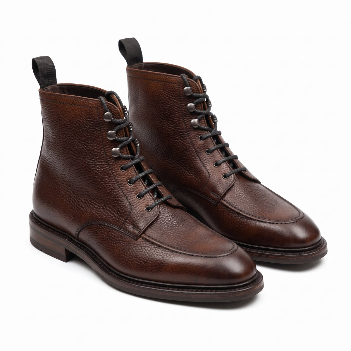 Aurelio Men’s Dark Brown Pebble Grain Leather Apron Toe Dress Boots