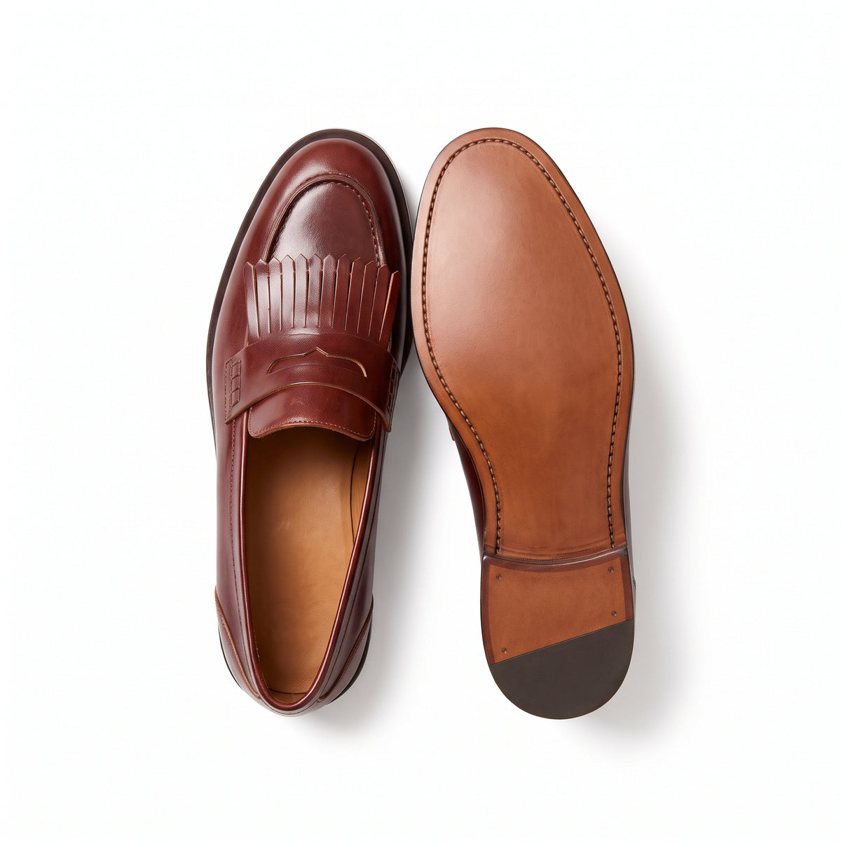 Aurelio Men’s Mahogany Brown Calfskin Leather Kiltie Penny Loafers