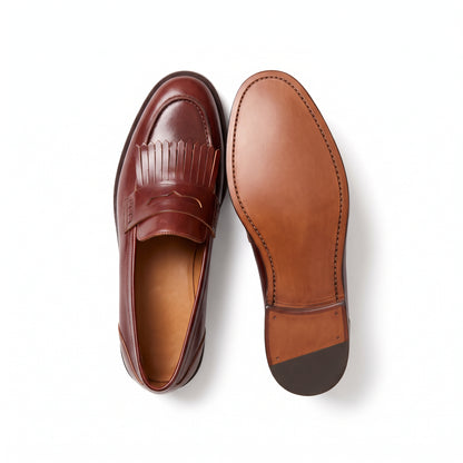 Aurelio Men’s Mahogany Brown Calfskin Leather Kiltie Penny Loafers