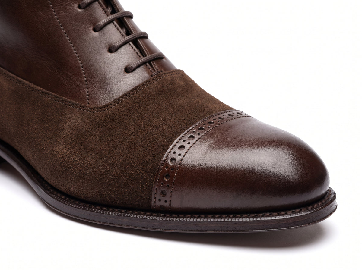 Aurelio Men's Dark Brown Leather & Suede Brogue Cap-Toe Boot