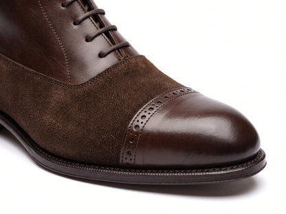 Aurelio Men's Dark Brown Leather & Suede Brogue Cap-Toe Boot