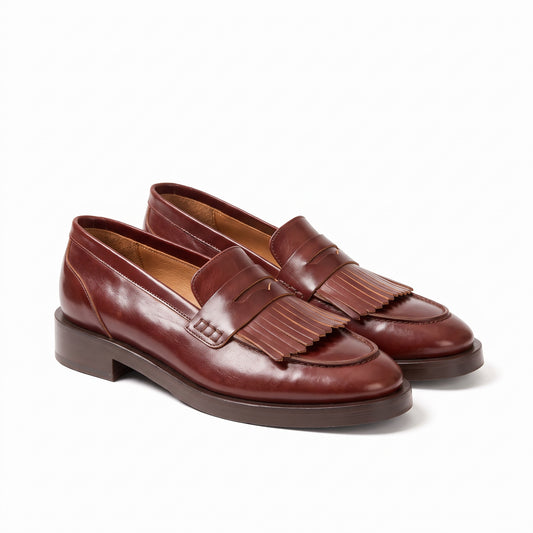 Aurelio Men’s Mahogany Brown Calfskin Leather Kiltie Penny Loafers