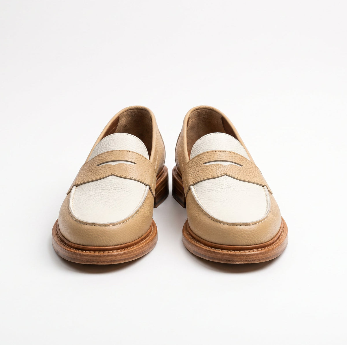Aurelio Men's Beige and White Pebbled Leather Penny Loafers