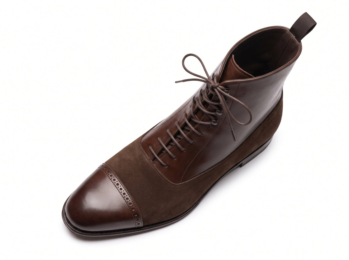 Aurelio Men's Dark Brown Leather & Suede Brogue Cap-Toe Boot