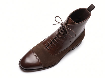 Aurelio Men's Dark Brown Leather & Suede Brogue Cap-Toe Boot